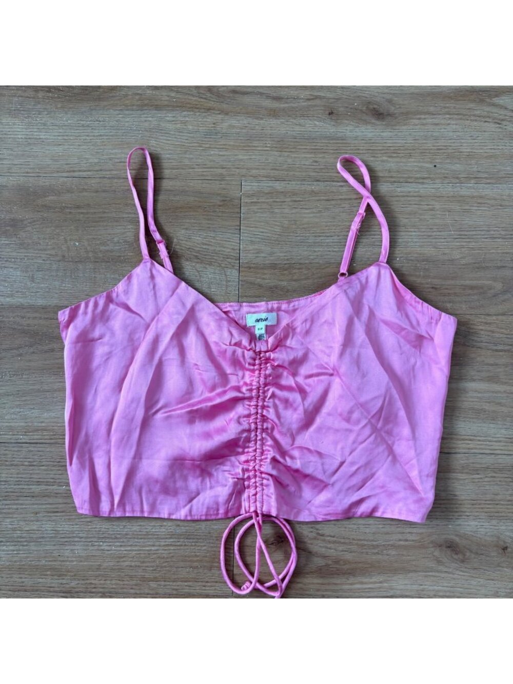 Aerie Satin Cinched Cropped Tank Top Pink NWT Women’s Size S